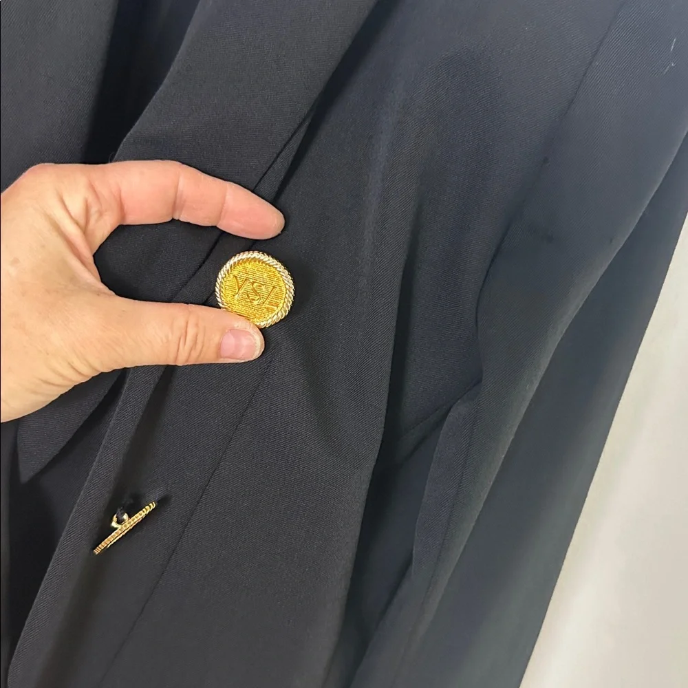 Vintage 80’s Yves Saint Laurent Black Wool Blazer Gold YSL Buttons Size 6 France - Picture 7 of 16